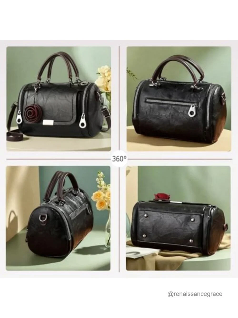 Retro Tote Handbag Women Shoulder Crossbody Bag with Vintage Floral Charm PU